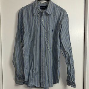 Polo by Ralph Lauren Men's Blue and Yellow Striped Shirt